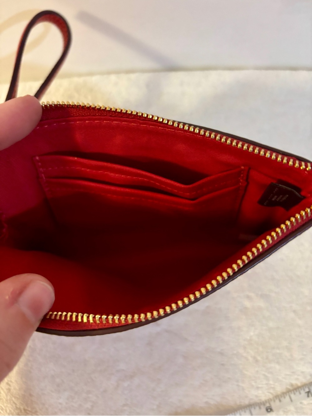 Coach Red Pebbled Leather Wrist Pouch with Gold Logo - Picture 4 of 5
